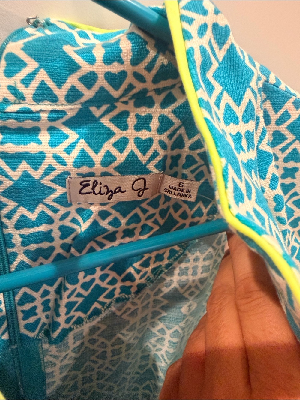 Eliza J Girls' Turquoise and Neon Yellow Geometric Dress
